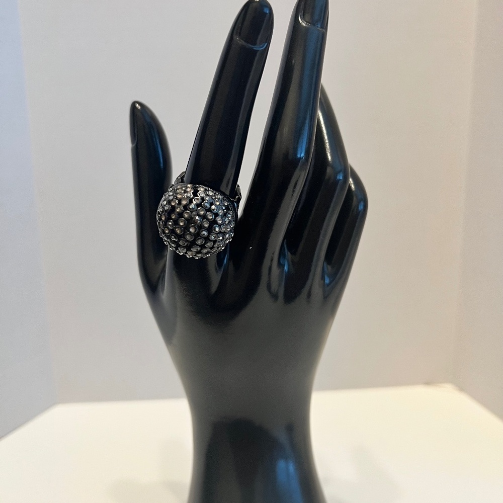 Large Black‎ Crystal Studded Dome Stretch Statement Ring BEAUTIFUL!